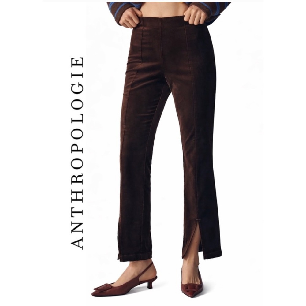 NWT Maeve Anthropologie Brown Velvet Split-Front Skinny Pants Size M Old Money